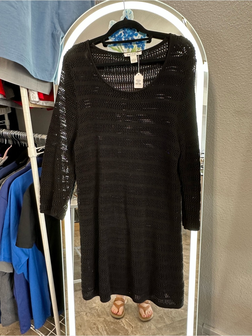 Bellfore Black Crochet Long-Sleeve Dress